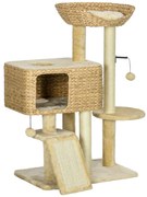 Pawhut Árvore para Gatos com Arranhador Toca Cesto de Observação Plataformas Pompons Suspensos 60x40x98 cm Bege | Aosom Portugal