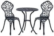 Outsunny Conjunto Bistrô para 2 Pessoas Conjunto de Móveis para Varanda Mesa Bistrô com 2 Cadeiras Preto | Aosom Portugal