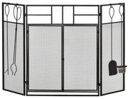 HOMCOM Frente para Lareira Dobrável Proteção para Lareira de 3 Painéis com Dupla Porta 4 Ferramentas e Gancho Estrutura de Metal 122x2x79cm Preto