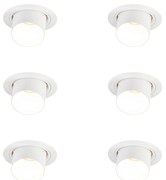 Conjunto de 6 focos embutidos modernos brancos redondos inclináveis - Installa