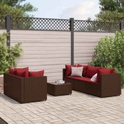 vidaXL 6 pcs conj. lounge jardim c/ almofadões 6 pcs vime PE castanho