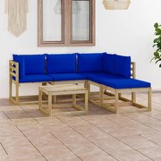 6 pcs conjunto lounge de jardim com almofadões azuis