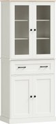 HOMCOM Armário de Cozinha com 2 Portas de Acrílico Gaveta Grande e Prateleiras Ajustáveis 76x40x182,5 cm Creme | Aosom Portugal
