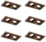 Conjunto de 6 focos embutidos bronze escuro retangulares 2-luzes ajustáveis - Qure