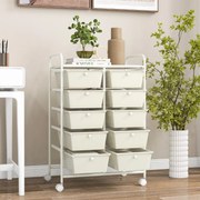 Carrinho móvel multiusos com 10 gavetas organizador multiusos com rodas 65,5 x 37 x 87 cm Branco