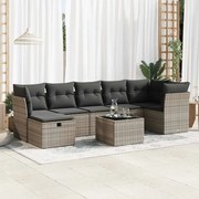 vidaXL 8 pcs conjunto sofás de jardim c/ almofadões vime PE cinzento