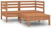 3 pcs conjunto lounge de jardim pinho maciço castanho mel