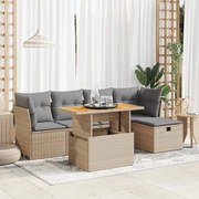 vidaXL 6 pcs conjunto sofás jardim com almofadões vime PE/acácia bege
