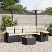 vidaXL 6 pcs conjunto sofás de jardim c/ almofadões vime PE preto