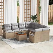 vidaXL Conjunto de sofá de jardim 9 peças com almofadas bege e cinza