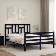 Estrutura de cama com cabeceira 140x200 cm madeira maciça preto