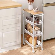 Carrinho cozinha de 4 níveis com Rodas e pega 22 x 45,5 x 77 cm cor de carvalho e branco