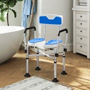 Assento de Duche para Pessoas Idosas com Assento Ranhurado Altura Ajustável Banco de Duche 53x41,5x91,5 cm Azul
