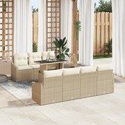 Conjunto de Sofá de Jardim 8 Peças com Almofadas Bege em Rattan Sintét