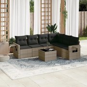 vidaXL 7 pcs conjunto sofás p/ jardim c/ almofadões vime PE cinzento