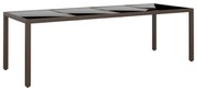 vidaXL Mesa de jardim com tampo de vidro vime PE castanho