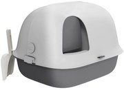 Pawhut Caixa de Areia para Gatos Casa de Banho para Gatos com Porta Pá Teto Frontal Aberto 58x46x39 cm Cinza Claro e Branco | Aosom Portugal