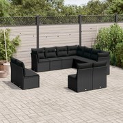 vidaXL 11 pcs conjunto sofás de jardim c/ almofadões vime PE preto