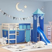 vidaXL Cortinas para cama elevada com torre poliéster azul