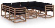 9 pcs conjunto lounge para jardim com almofadões pretos