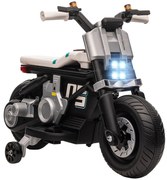 HOMCOM Mota Elétrica Infantil 6V com Farol Música Buzina Velocidade 3km/h Avance e Retrocesso 86x44x58cm Preto e Branco | Aosom Portugal