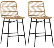 HOMCOM Conjunto de 2 Bancos Altos de Cozinha Bancos de Bar com Encosto e Assento em Vime Sintético 43x56x101 cm Marrom Claro | Aosom Portugal