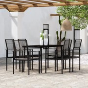 7 pcs conjunto de jantar para jardim preto