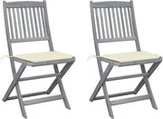 vidaXL Cadeiras exterior dobráveis c/ almofadões 2 pcs acácia maciça