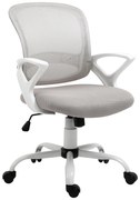 Vinsetto Cadeira de Oficina Ergonômica Basculante com Altura Ajustável Assento Giratório 360° Suporte Lombar e Malha Transpirável 61x61x89-99cm Cinza e Branco