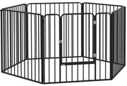 PawHut Parque cercado modular para cães com 1 porta 6 painéis modulares interno externo 80 cm altura aço preto | Aosom Portugal