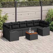 vidaXL Conjunto de Sofá para Jardim de 8 Peças com Almofadas em Rattan Preto e Acácia