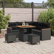 vidaXL Conjunto de Sofá pra Jardim com 8 Peças e Almofadas Pretas em Rattan Sintético.