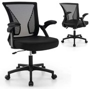Cadeira de escritório giratória ajustável com malha e apoios de braços dobráveis - preta