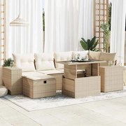 vidaXL 8 pcs conjunto de sofás p/ jardim com almofadões vime PE bege
