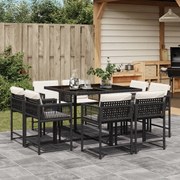 vidaXL 9 pcs conjunto de jantar p/ jardim c/ almofadões vime PE preto