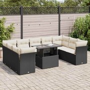10 pcs conjunto sofás de jardim c/ almofadões vime PE preto
