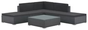 6 pcs conjunto lounge de jardim c/ almofadões vime PE preto