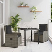 vidaXL Conjunto de Jantar para Jardim 3 pcs Cinzeto vime PE