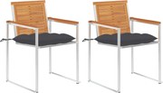 vidaXL Cadeiras de jardim com almofadões 2 pcs acácia maciça e aço