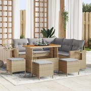 vidaXL Conjunto de Sofá de Jardim 9 Peças com Almofadas Beige em Rattan Sintético e Acácia