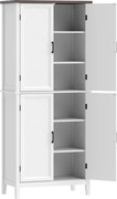 HOMCOM Buffet alto para cozinha 6 níveis, armário de cozinha, 4 portas em chevron e 4 prateleiras ajustáveis, 76x40x178,5 cm, branco | Aosom Portugal