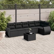 vidaXL 7 pcs conjunto de sofás p/ jardim c/ almofadões vime PE preto