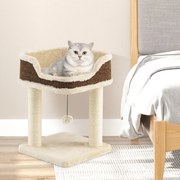 Arranhador para gatos 38 x 38 x 51 cm pequeno com assento em pelúcia, bola e colunas de sisal, bege