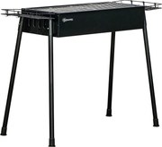 Outsunny Barbecue Carvão Portátil 2 Grelhas Aço Inoxidável 2 Prateleiras Ganchos Cozinha Exterior 77x30x70 cm Preto | Aosom Portugal