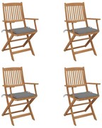 vidaXL Cadeiras de jardim dobráveis c/ almofadões 4 pcs acácia maciça