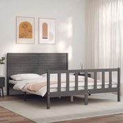 Estrutura de cama King Size com cabeceira madeira maciça cinza