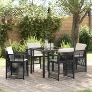 vidaXL Conjunto de Jantar de Jardim 5 Peças com Almofadas Pretas em Polyrattan