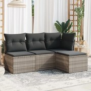 vidaXL 4 pcs conj. sofás jardim c/ almofadões vime PE cinzento-claro