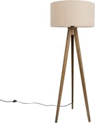 Vloerlamp hout met beige kap van teddy stof 50cm - Tripod Classic