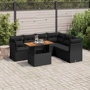 vidaXL 7 pcs conjunto de sofás p/ jardim c/ almofadões vime PE preto